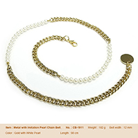 Metal with Imitation Pearl Chain Belt